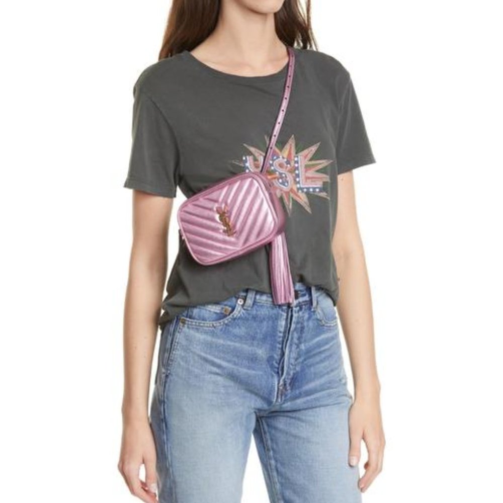 NEW! SAINT LAURENT Lou Metallic Calfskin Matelasse Monogram Belt Bag (2019)